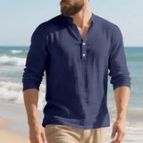 Camisa Orvian™ em Linho Premium com Gola Henley minimalista