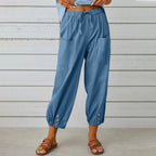 Calça Kobe™ em Linho de Algodão com Bolsos Frontais e Cordão Ajustável