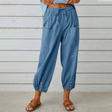 Calça Kobe™ em Linho de Algodão com Bolsos Frontais e Cordão Ajustável