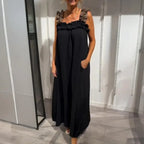 Vestido Longo Nápoles™ em Viscose Leve com Alças Onça e Caimento Solto