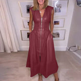 Vestido Imperium™ em Couro com Cintura Franzida Modeladora / Poder, Estilo e Sofisticação em uma Única Peça!