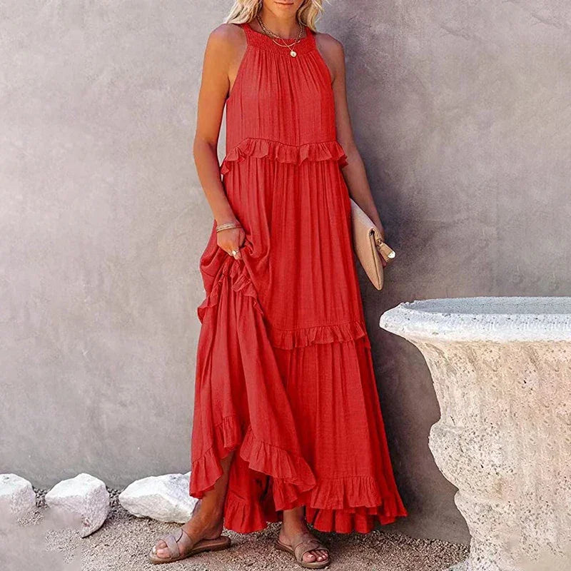 Vestido Brisa Costeira™ em Viscose Leve com Babados Evasê / Leveza e Sofisticação para Viver Seus Dias com Estilo!