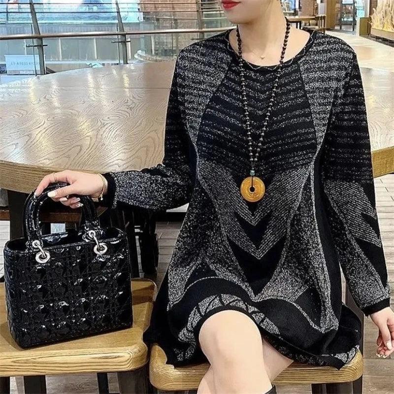 Suéter Tereza™ em Tricot Estampado com Modelagem Solta / Sofisticação Madura e Conforto Elegante Para os Dias Frios!