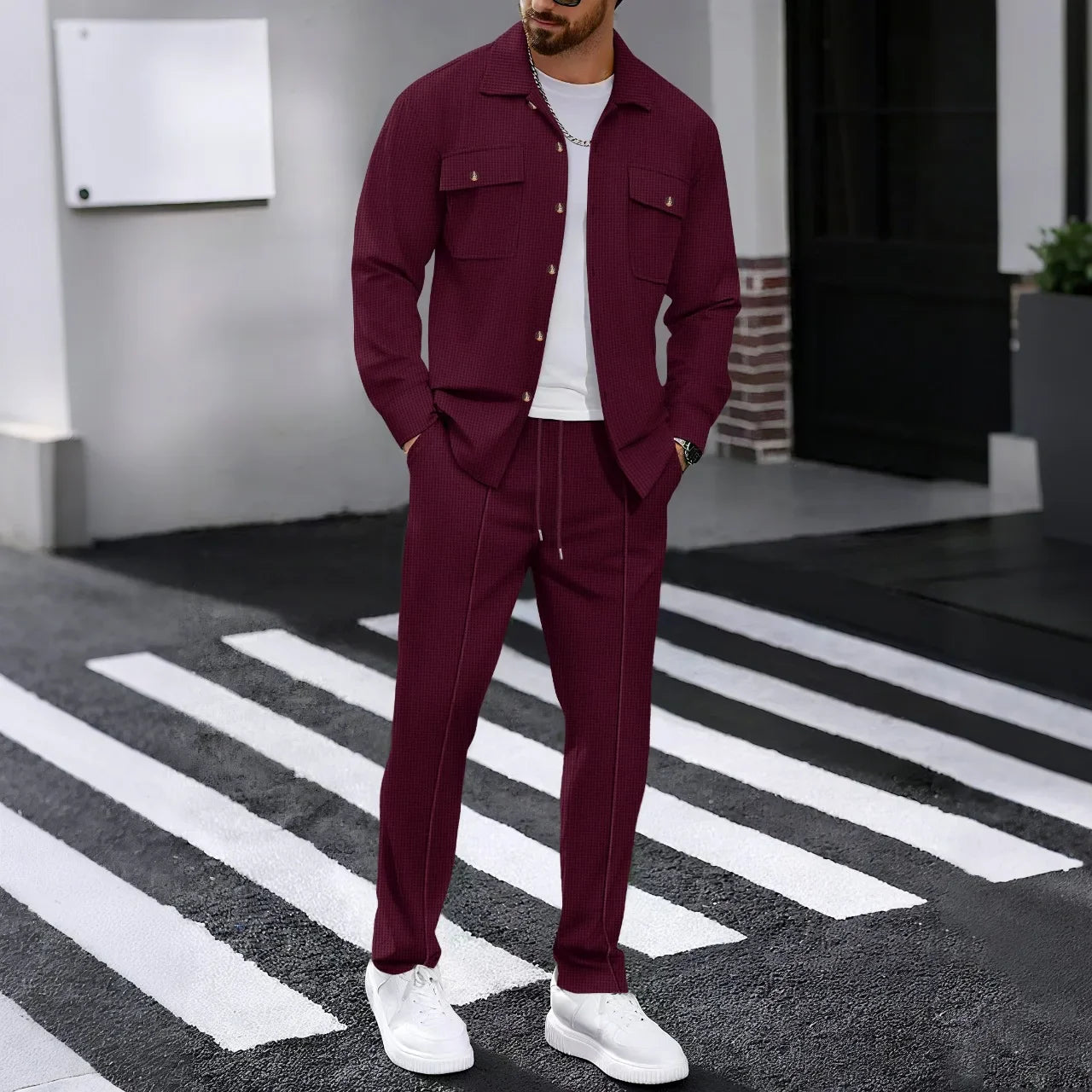 Conjunto Erik™ em Malha Texturizada Premium com Camisa Abotoada