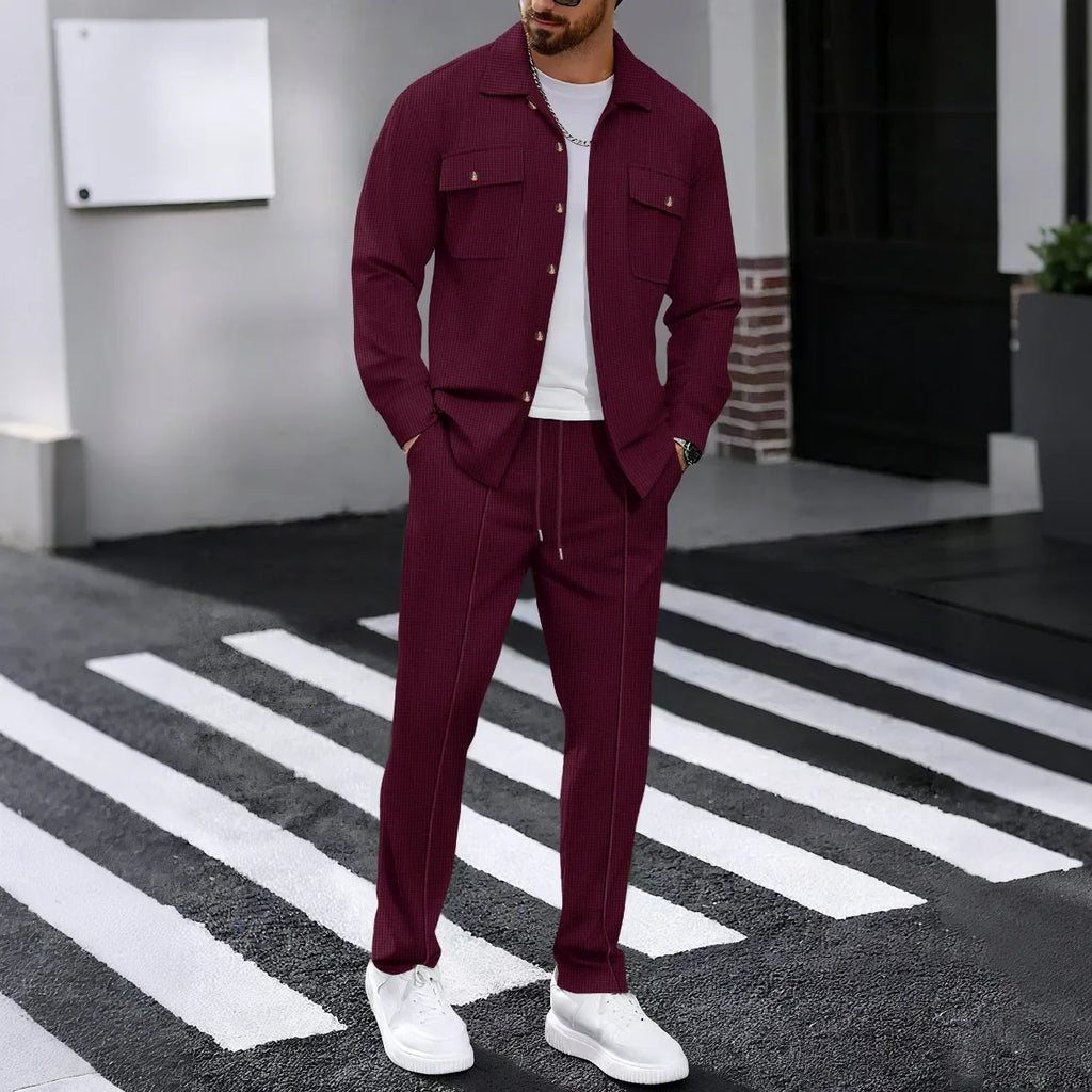Conjunto Erik™ em Malha Texturizada Premium com Camisa Abotoada