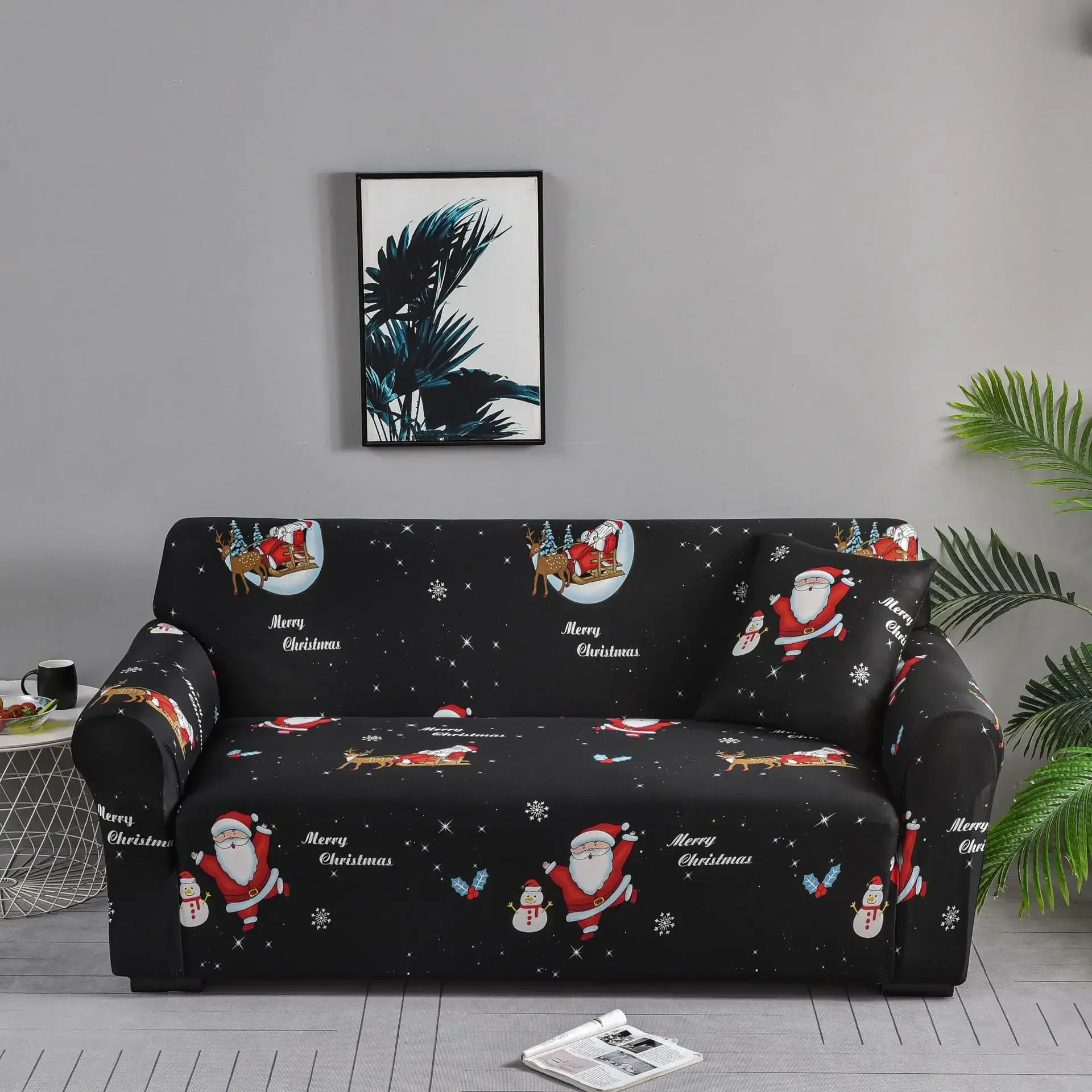 Capa de Sofá Natalina Modern Lar™ em Spandex de Alta Elasticidade / Decoração Instantânea que o seu Natal Merece! + Fronha de Brinde