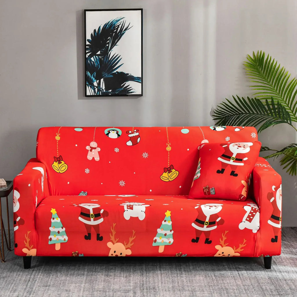Capa de Sofá Natalina Modern Lar™ em Spandex de Alta Elasticidade / Decoração Instantânea que o seu Natal Merece! + Fronha de Brinde