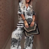 Conjunto Alhambra™ em Toque Acetinado com Camisa Overslim e Calça Palazzo / Arte, Conforto e Elegância em Dose Máxima!