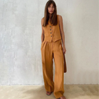 Conjunto Firenze™ em Algodão com Colete e Calça de Alfaiataria / O Melhor da Moda feminina Italiana ao Seu Alcance!
