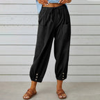 Calça Kobe™ em Linho de Algodão com Bolsos Frontais e Cordão Ajustável