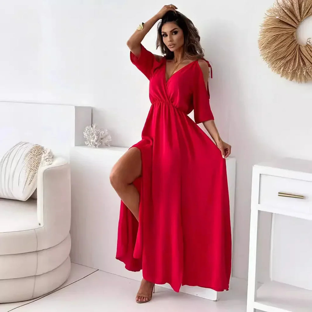 Vestido Sahara™ em Viscose Fluida com Ombros Vazados / Sensualidade, Mistério, Calor e Estilo Atemporal!
