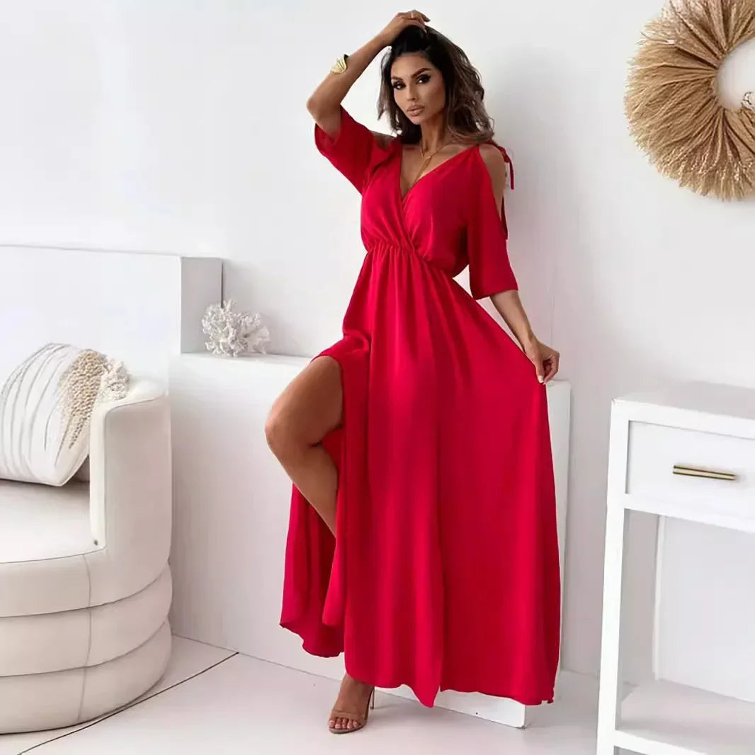Vestido Sahara™ em Viscose Fluida com Ombros Vazados / Sensualidade, Mistério, Calor e Estilo Atemporal!