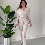 Conjunto Maria Rita™ em Malha Viscoselástica Plissada com Elastano / Elegância e Conforto que Moldam Seu Estilo!