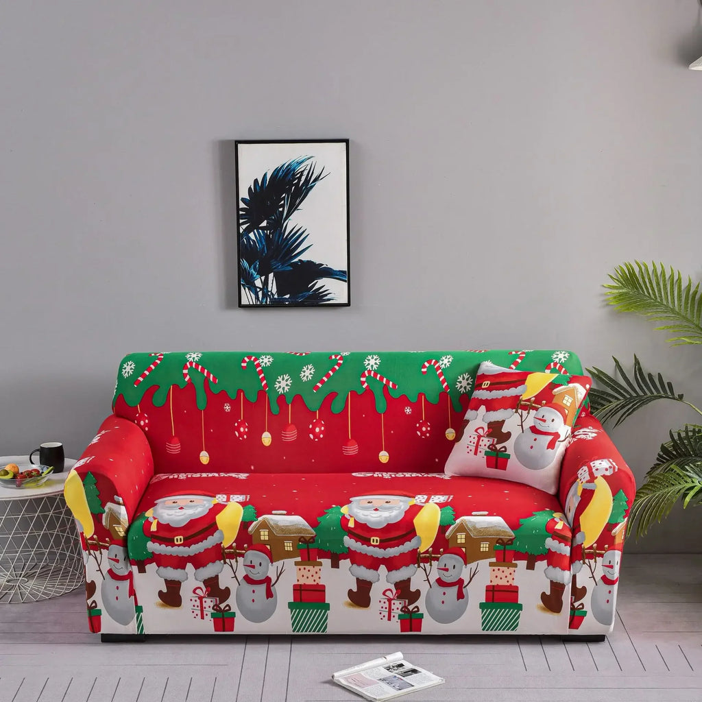 Capa de Sofá Natalina Modern Lar™ em Spandex de Alta Elasticidade / Decoração Instantânea que o seu Natal Merece! + Fronha de Brinde