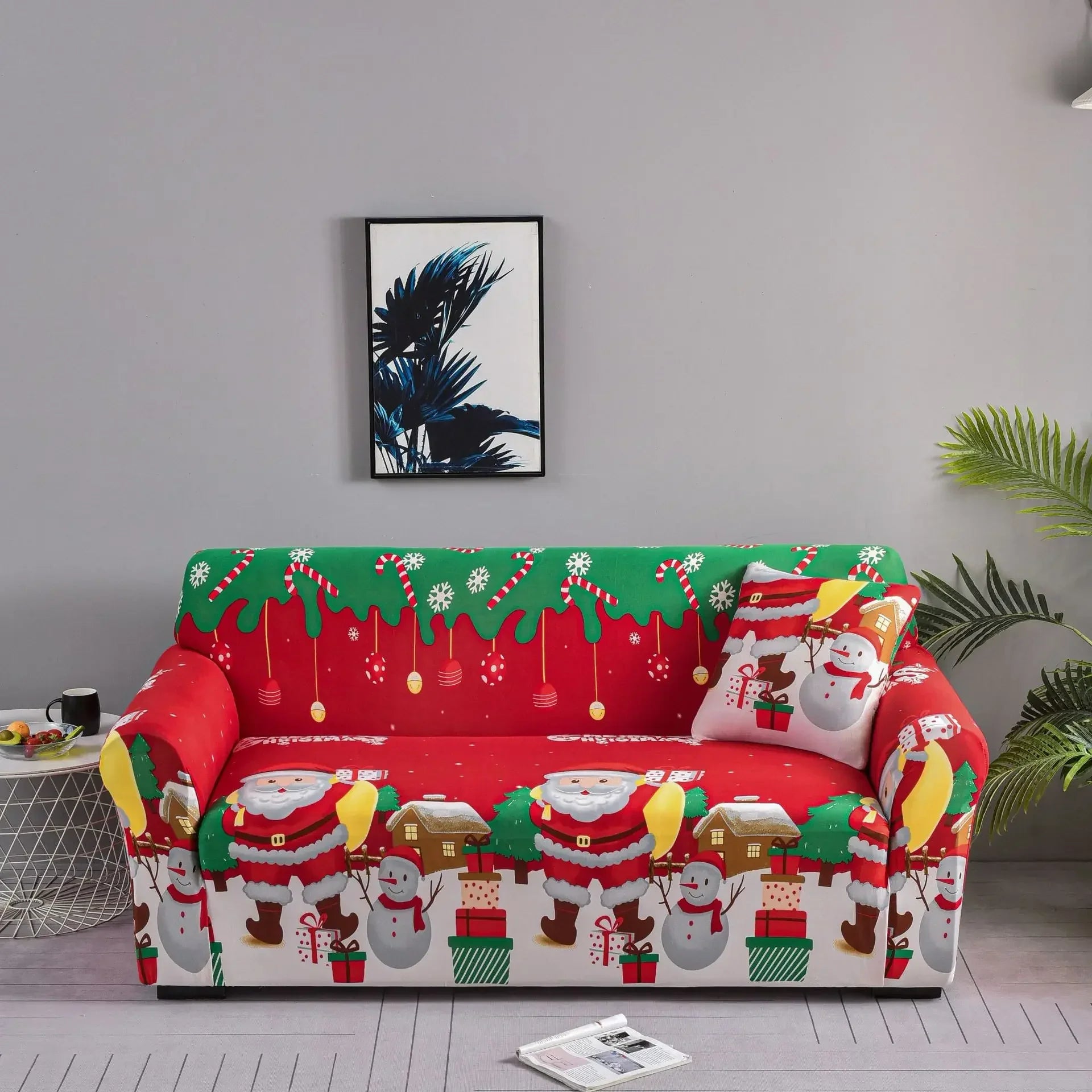 Capa de Sofá Natalina Modern Lar™ em Spandex de Alta Elasticidade / Decoração Instantânea que o seu Natal Merece! + Fronha de Brinde