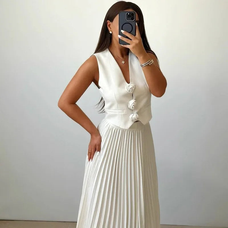 Conjunto Annabeth™ em Alfaiataria Suave com Detalhes Florais / Leveza e Sofisticação para Todos os Momentos