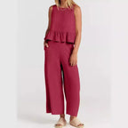 Conjunto Agatha™ Em Linho Misto com Babados / Minimalismo Elegante para Mulheres de Estilo!