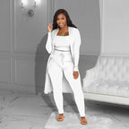 Conjunto Velmira™ com Top Cropped, Calça Ajustada e Cardigan Fluido