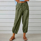 Calça Kobe™ em Linho de Algodão com Bolsos Frontais e Cordão Ajustável