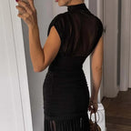 Vestido Elixire™ com Tule Translúcido e Drapeado Sofisticado