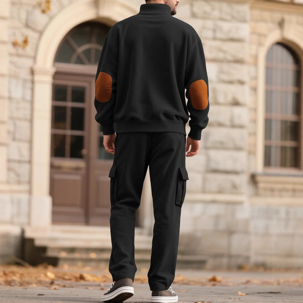 Conjunto Lars™ em Malha Texturizada Premium com Blusa Gola Alta Abotoada