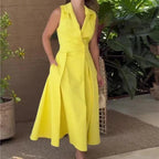 Vestido Bella Polo™ em Linho de Algodão com Gola Elegante / Sofisticação e Conforto para Dias de Verão!