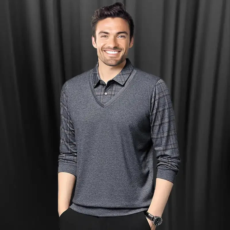 Camisa Harper™ com Design de Camada Dupla e Manga Xadrez / Modernidade e Estilo em Sintonia Perfeita
