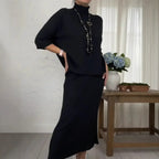 Conjunto Marselha™  com Blusa Gola Alta e Saia Midi Canelada