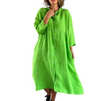 [COMPRE 1 E LEVE 2] Vestido Savannah Breeze™ em Linho de Algodão com Botões Frontais / Elegância Tropical com Leveza e Sofisticação!