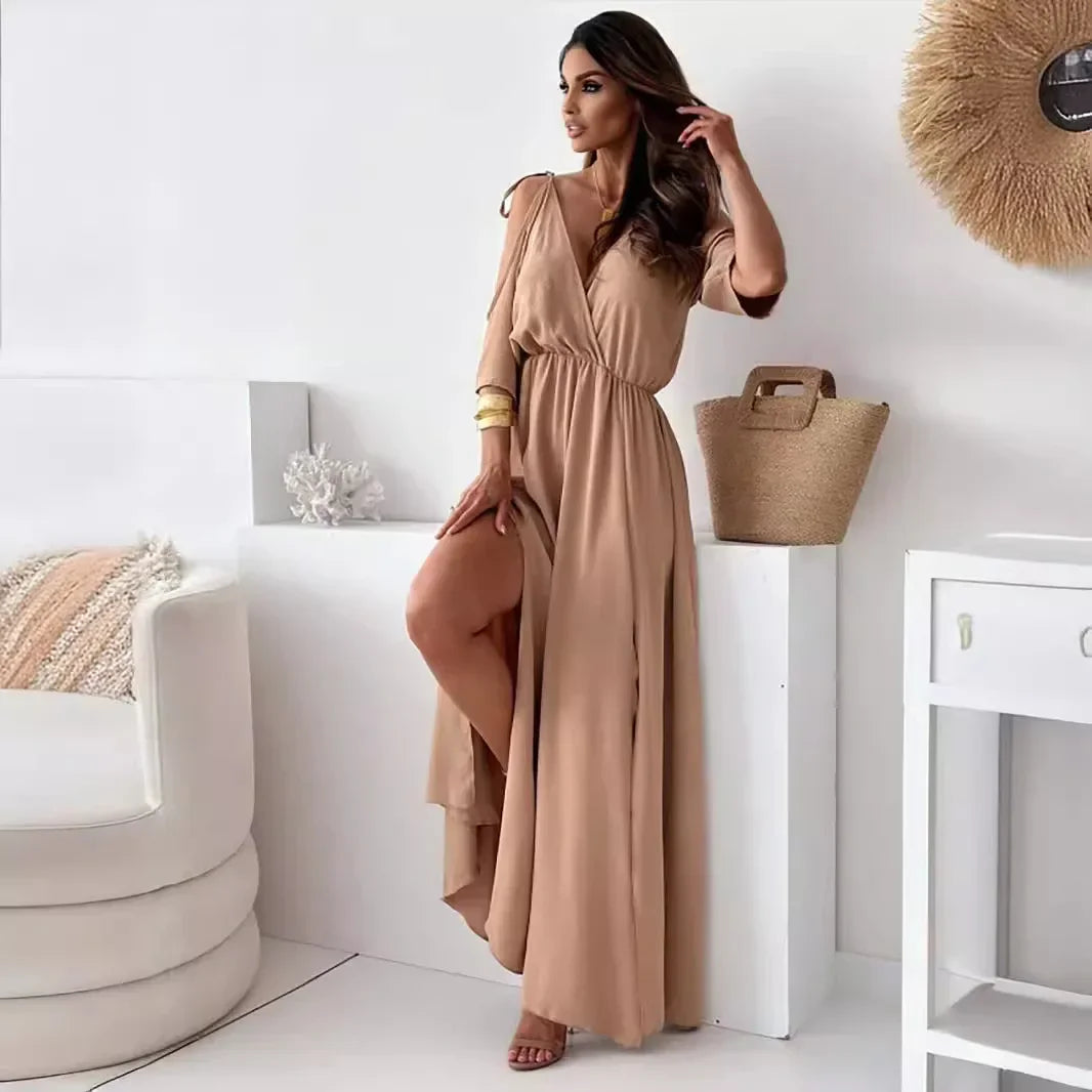 Vestido Sahara™ em Viscose Fluida com Ombros Vazados / Sensualidade, Mistério, Calor e Estilo Atemporal!
