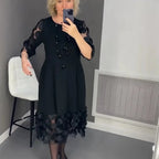 Vestido Elegance Poá™ em Popelina de Algodão com Tule Detalhado / Sofisticação e Charme em Cada Detalhe!