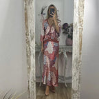 Conjunto Sakura™ em Cetim Premium com Blusa Kimono e Saia Longa Estampada /  Feminilidade Sofisticada que Brilha em Qualquer Ocasião!