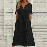 Vestido Mirielle™ com Bordado Artesanal Delicado e Mangas Laço / O Look Perfeito para Dias de Sol e Leveza!