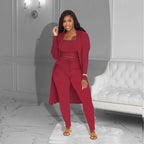 Conjunto Velmira™ com Top Cropped, Calça Ajustada e Cardigan Fluido