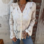 Cardigan Charlotte™ em Crochê Floral com Acabamento Artesanal Refinado