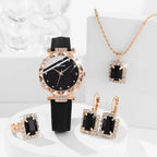 [COMPRE 1, LEVE 3] Conjunto 4 em 1 com Relógio e Joias Cravejadas Royale Noir™/ Luxo Intenso e Elegância Atemporal!