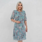 Vestido Évelyne™ com Estampa Floral Delicada e Mangas 3/4
