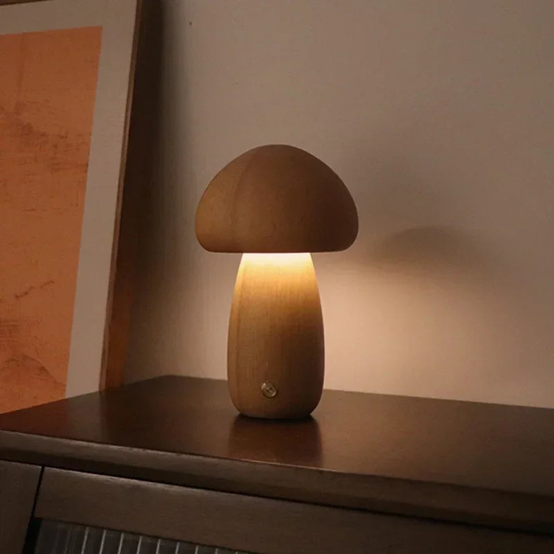 Luminária Cogumelo Modern Lar™ em Madeira Natural / Luz Aconchegante e Estilo Sofisticado para Seu Ambiente!