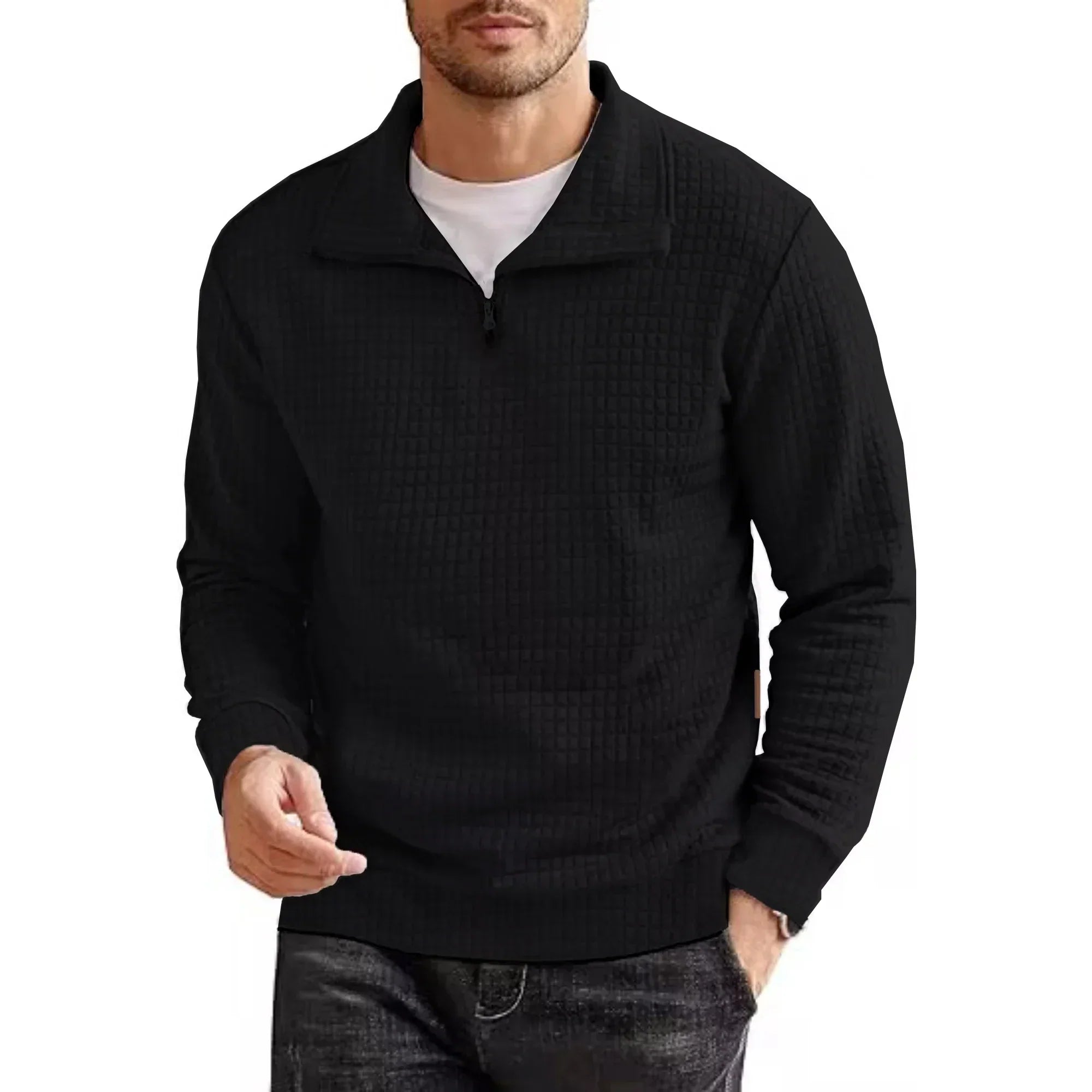 Blusa Masculina Carter™ em Tecido Texturizado com Zíper Parcial / Elegância Casual com Conforto Premium!