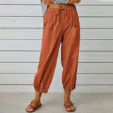 Calça Kobe™ em Linho de Algodão com Bolsos Frontais e Cordão Ajustável