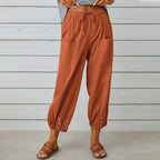 Calça Kobe™ em Linho de Algodão com Bolsos Frontais e Cordão Ajustável
