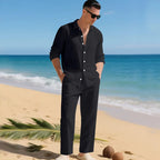 Conjunto Luca™ em Linho de Algodão com Camisa de Botões