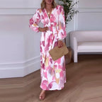 Vestido Fiorenza™ em Viscose Acetinada com Mangas Bufantes  / Leveza, Cor e Feminilidade em Cada Movimento!