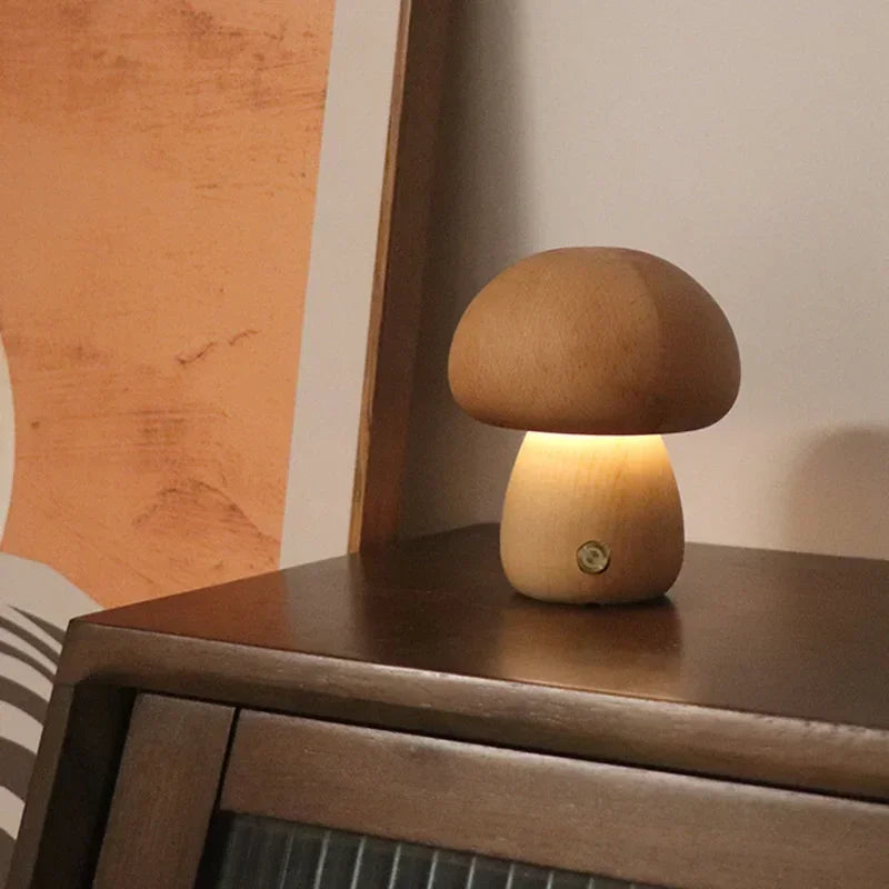 Luminária Cogumelo Modern Lar™ em Madeira Natural / Luz Aconchegante e Estilo Sofisticado para Seu Ambiente!