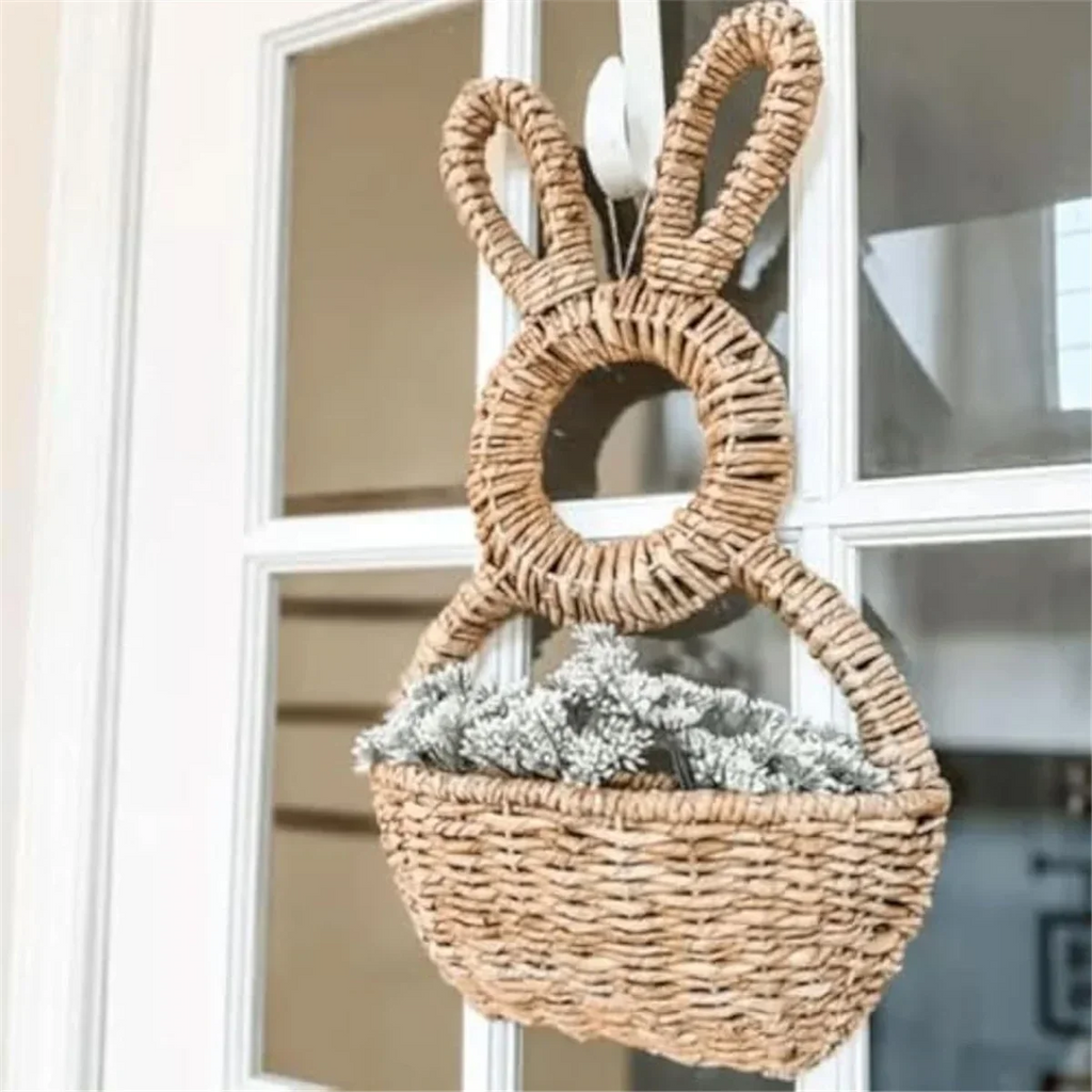 Cesta De Porta em Formato de Coelho em Fibra Natural / Beleza Artesanal em Formato de Coelho