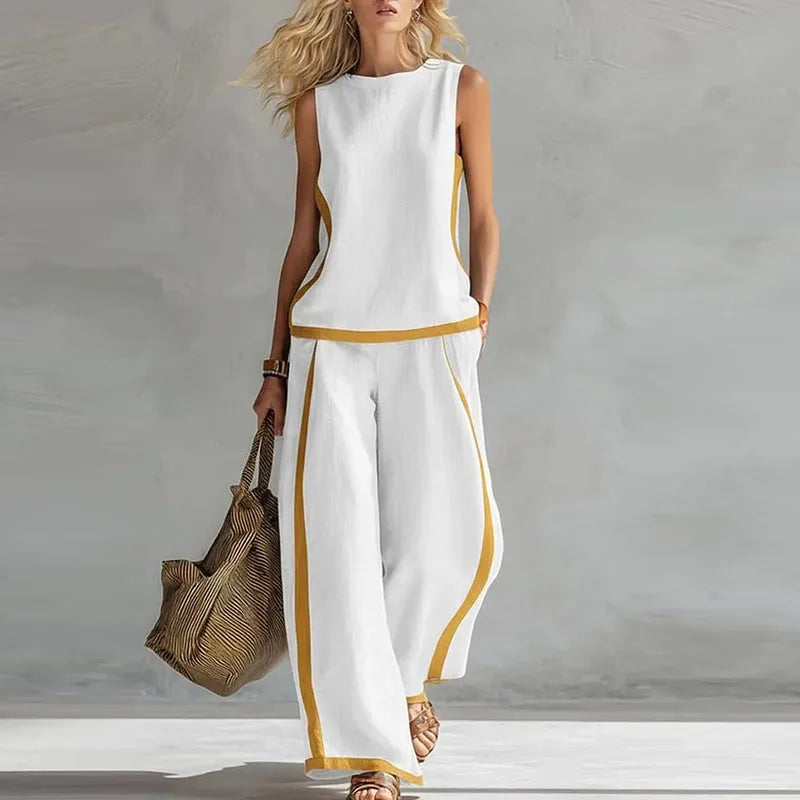 Conjunto Lissara™ com Blusa Minimalista e Pantalona com Linhas Alongadoras