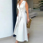 Vestido Bella Polo™ em Linho de Algodão com Gola Elegante / Sofisticação e Conforto para Dias de Verão!