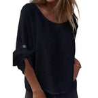 [Black Friday: Compre 1 e Leve 2] Blusinha Horizonte Sereno™ em Linho de Algodão / Leveza e Charme para Inspirar o Seu Dia com Conforto e Estilo!