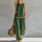 Conjunto Lissara™ com Blusa Minimalista e Pantalona com Linhas Alongadoras