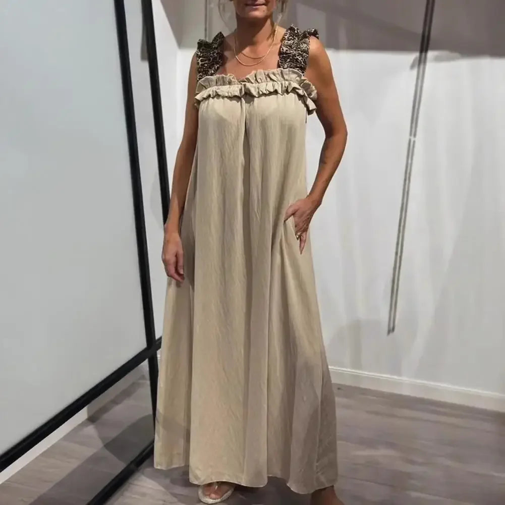 Vestido Longo Nápoles™ em Viscose Leve com Alças Onça e Caimento Solto